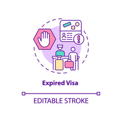 Expired visa concept icon. Denied entry to abroad country. Documentation for migrants. Deportation abstract idea thin line illustration. Vector isolated outline color drawing. Editable stroke