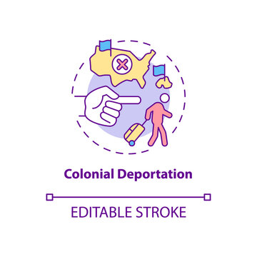 Colonial deportation concept icon. Type of official removal. Penal moving to colony. Deportation abstract idea thin line illustration. Vector isolated outline color drawing. Editable stroke