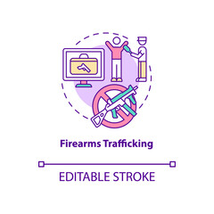 Firearms trafficking concept icon. Security guard searching for weapons. Arrest smuggler. Deportation abstract idea thin line illustration. Vector isolated outline color drawing. Editable stroke