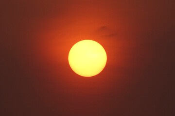 close up beautiful image orange sun set in the evening.