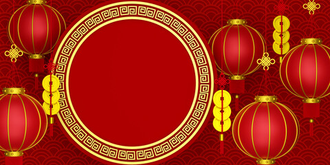 3d illustration of Chinese new year banner with hanging lantern