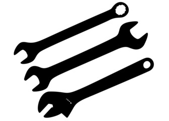 Keys for plumbing and cars in a set. Vector image.