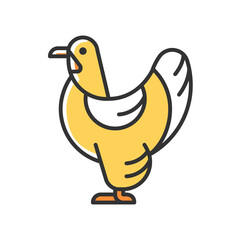 Brahma hen RGB color icon. American chicken breed. Poultry farming industry. Raising domestic bird for meat and eggs. Feathered shanks, toes. Isolated vector illustration. Simple filled line drawing