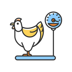 Jersey giant hen RGB color icon. Biggest american chicken breed. Commercial chicken farming for meat and eggs. Poultry raising. Isolated vector illustration. Simple filled line drawing