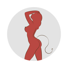 Sexy devil girl posing. The outline of a naked girl. Vector illustration.
