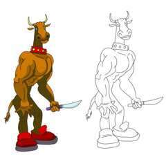 taureau en chausson qui tient un couteau