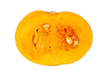 Half ripe orange pumpkin isolated on white background.