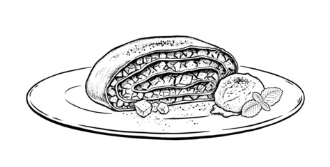 Vector illustration of Apple Strudel on plate © Sonya illustration