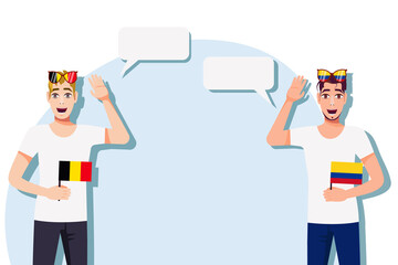 Men with Belgian and Colombian flags. Background for the text. Communication between native speakers of the language. Vector illustration.