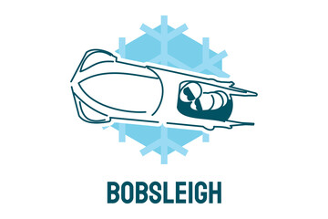 Bobsleigh sport vector line icon. sportman with sleigh, equipment sign. sport pictogram illustration
