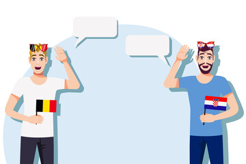 The concept of international communication, sports, education, business between Belgium and Croatia. Men with Belgian and Croatian flags. Vector illustration.