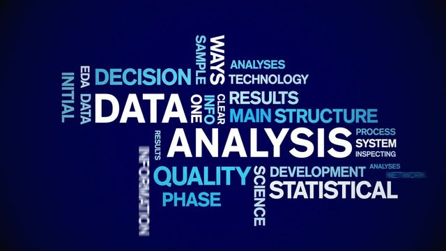 4k Data Analysis Animated Tag Word Cloud;Text Design big data Animation typography seamless loop.