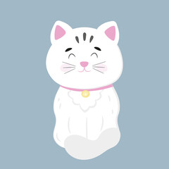 Cute white kitty in cartoon style. Vector illustration