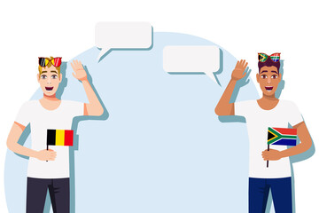 Vector illustration of people speaking the languages of Belgium and South Africa. Illustration of translation, transcription and dialogue between Belgium and South Africa.