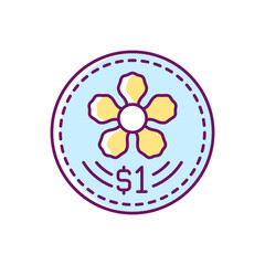 Coins design RGB color icon. Singapore dollar. Official currency. Singaporean national flower depiction. Orchid design in centre. Flora theme. Isolated vector illustration. Simple filled line drawing