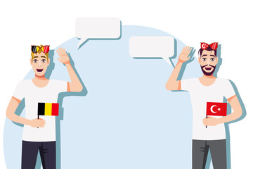 Men with Belgian and Turkish flags. The concept of international communication, education, sports, travel, business. Dialogue between Belgium and Turkey. Vector illustration.