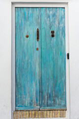 Turquoise door in the Jewish quarter of Vejer de la Frontera. Cadiz, Andalusia, Spain