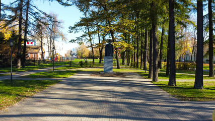 Sergiev Posad, Russia - 08 October 2021: Monument to Zagorsky in Sergiev Posad