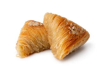 Close up of Turkish dessert baklava isolated on white