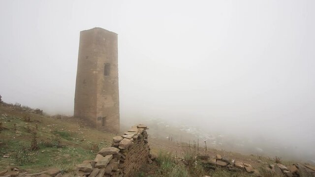 timelapse of clouds in the morning in the mountain village of Goor, Dagestan, Russia