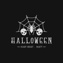 spider webs and skull halloween logo vintage vector illustration template icon design