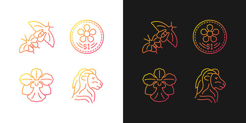 National symbols of Singapore gradient icons set for dark and light mode. Orchid flower. Thin line contour symbols bundle. Isolated vector outline illustrations collection on black and white