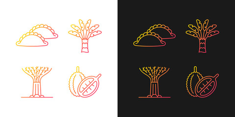 Plants in Singapore gradient icons set for dark and light mode. Singaporean cuisine. Thin line contour symbols bundle. Isolated vector outline illustrations collection on black and white