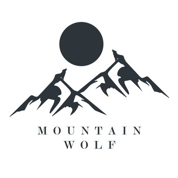 wolf with mountain and full moon concept
