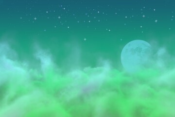 Naklejka na ściany i meble Abstract background design illustration of visionary clouds with moon with stars you can use for art purposes