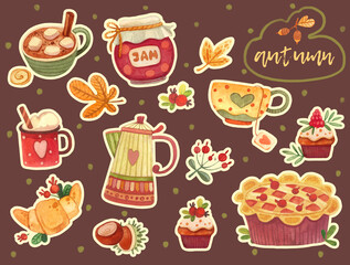 Hand drawn autumn sticker pack