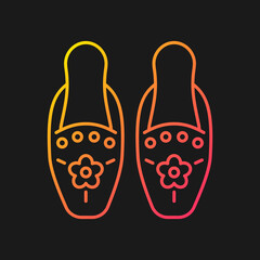 Traditional beadwork gradient vector icon for dark theme. Singaporean beaded slippers. Decorate clothing. Thin line color symbol. Modern style pictogram. Vector isolated outline drawing