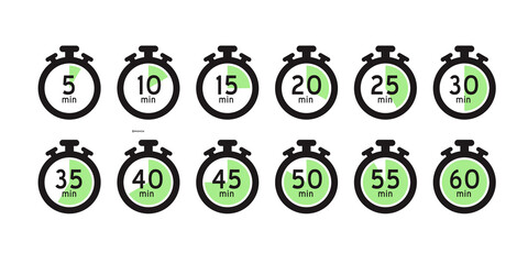 Meal Timer logo design. 5 minutes cook in boiling saucepan, fry pan,  microwave watt and oven cooker.