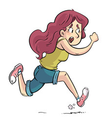 Illustration of scared running woman