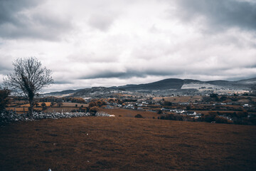 Beautiful mountain landscape against a gloomy sky in Ireland