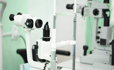 Ophthalmic microscope. Microscopic apparatus for checking eyesight close-up. Ophthalmology and...