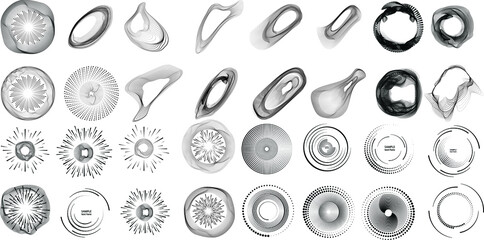 Mega set of lines in Circle Form . Spiral Vector Illustration .Big collection of round Logos . Design element . Abstract Geometric circular shapes .Rotating radial lines collection. Concentric circles