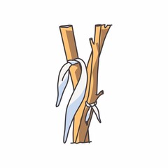 Bandage with white material branches trees. Tradition of peoples in Central Asia. Tribute and respect for ancestors. White background. Vector.