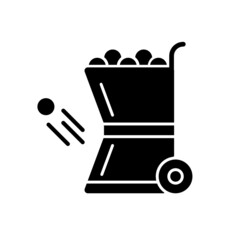 Ball throwing devices black glyph icon. Automatic ball launcher. Baseball pitching machine. Athlete performance. Long-distance throws. Silhouette symbol on white space. Vector isolated illustration
