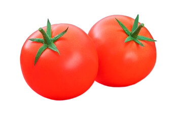 two fresh red tomatoes isolated on white background with clipping path.