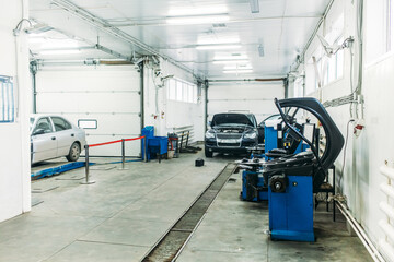 car service, cars are in the workshop for repair, general view