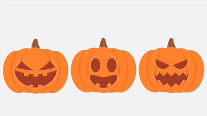 Set of halloween pumpkins, funny faces. Vector illustration