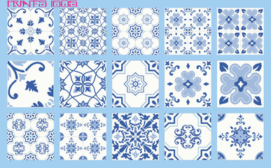 Pattern vector tiles traditional textures ornamental ceramics Spanish Portuguese Mexican Arabic Moroccan Italian colonial hydraulic majolica Turkish azulejos baldosas losetas racholas cerámicas