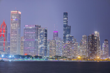 Chicago Landscape and Skyscrapers at Night 