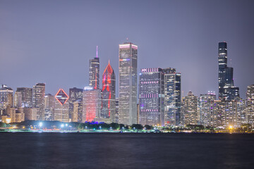 Fototapeta na wymiar Panorama of Chicago Skyline at Night