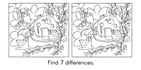 Find differences. Snail at home. logical task