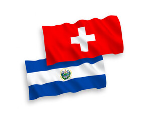 Flags of Republic of El Salvador and Switzerland on a white background