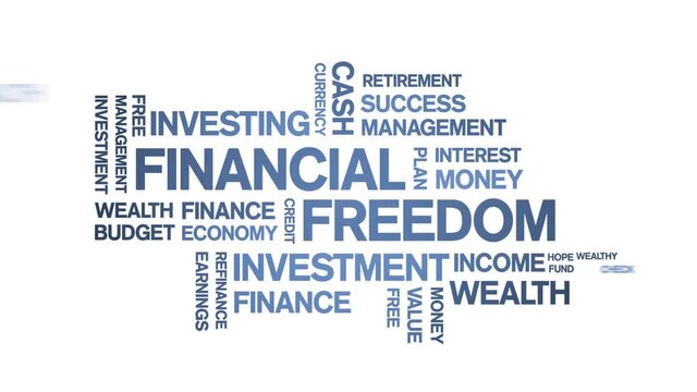 4k Financial Freedom Animated Tag Word Cloud;Text Design Animation typography seamless loop.