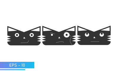 Simple solid cat or tiger face style with emotions, smile, smart, dreams. Symbol for 2022 year. Icon. Isolated on a white background. Flat vector illustration.