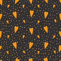 Repeated hearts and polka dot. Cute seamless pattern for halloween.