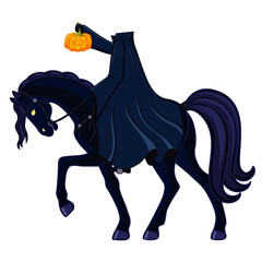 A headless horseman with Jack's lantern. Illustration for Halloween. Isolated object